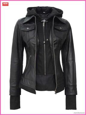 Real Lambskin Leather Jacket Women Hooded Aviator Moto